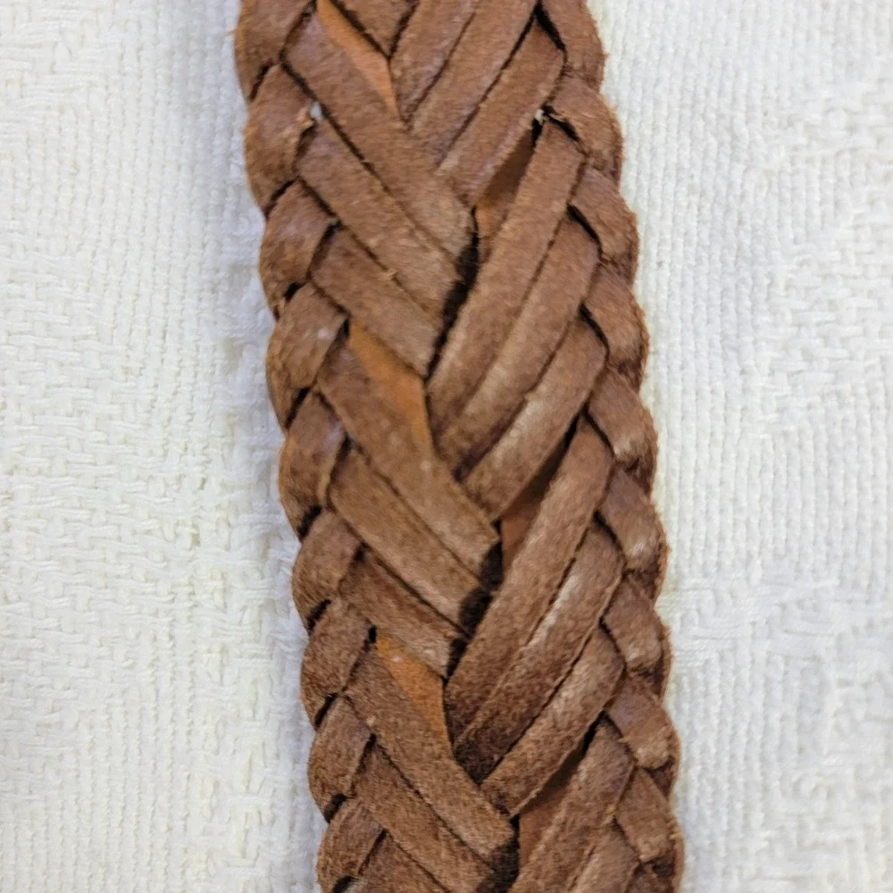 Brighton Mens Brown Braided Leather Belt Engraved Silver‎ Buckle Q6607 Size 28